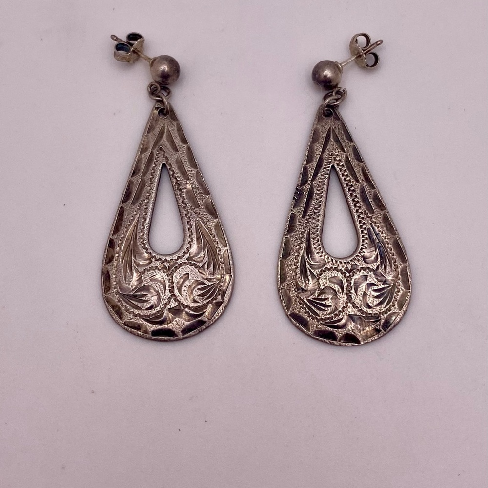 Sterling engraved Mexican teardrop earrings